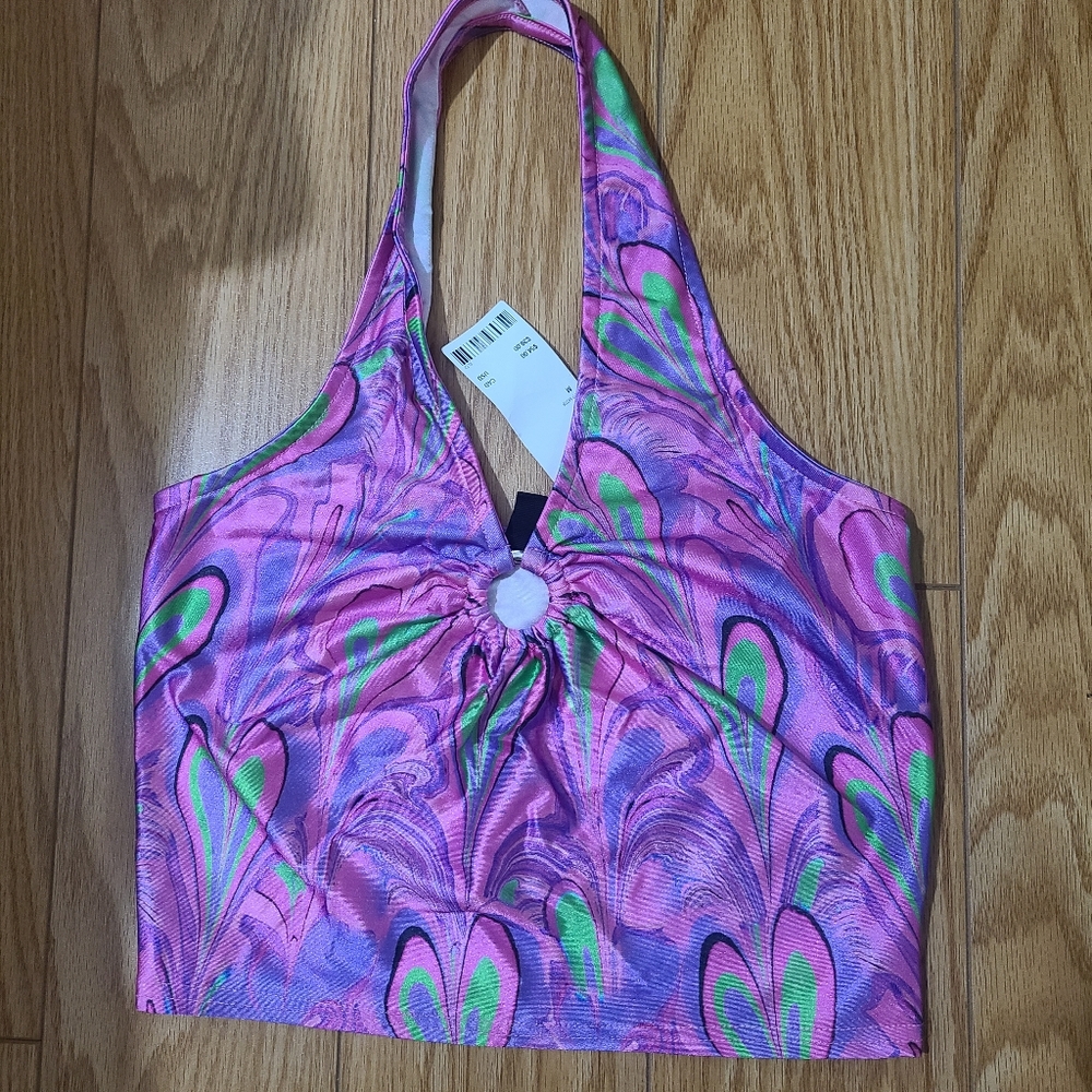 Vibrant Pink and Green Halter Top